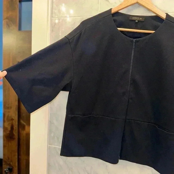 Lafayette 148 Navy Blue 1/2-Sleeve Zip Jacket w/ Pockets size M - Picture 7 of 10